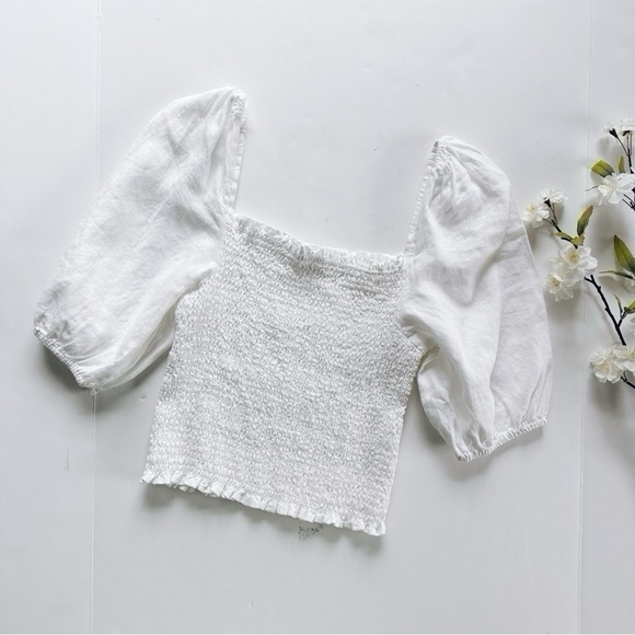 NEW Faherty Women’s Frankie Puff Sleeve Smocked Top White - Picture 3 of 7